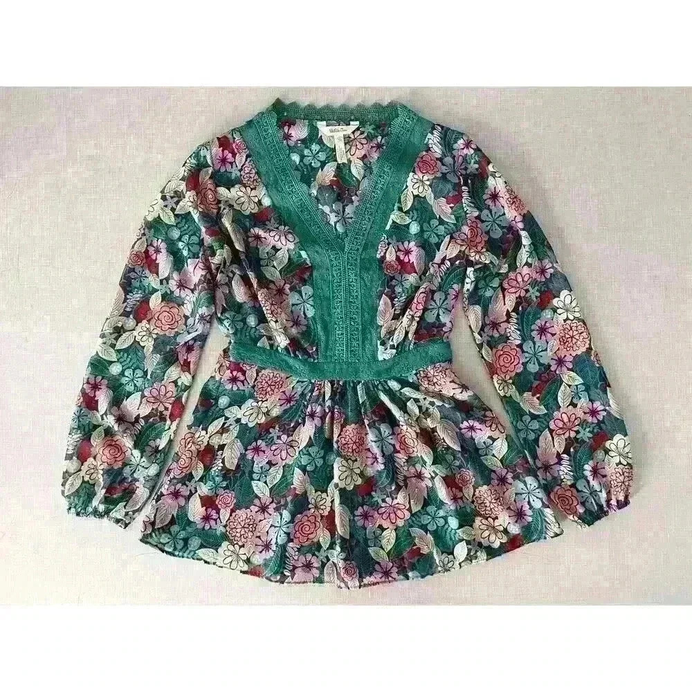 Matilda Jane Sz XS Kookaburra Floral Blouse Green Feminine Pretty Cottagecore - Picture 5 of 16